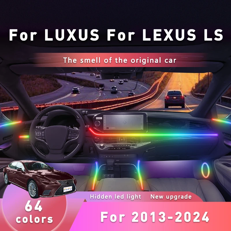 

FILIPLI For LEXUS LS For 2016 DIY Cyberpunk Acrylic Car Ambient Light 64 RGB Bluetooth Controlled Music Sync Car Interior Light