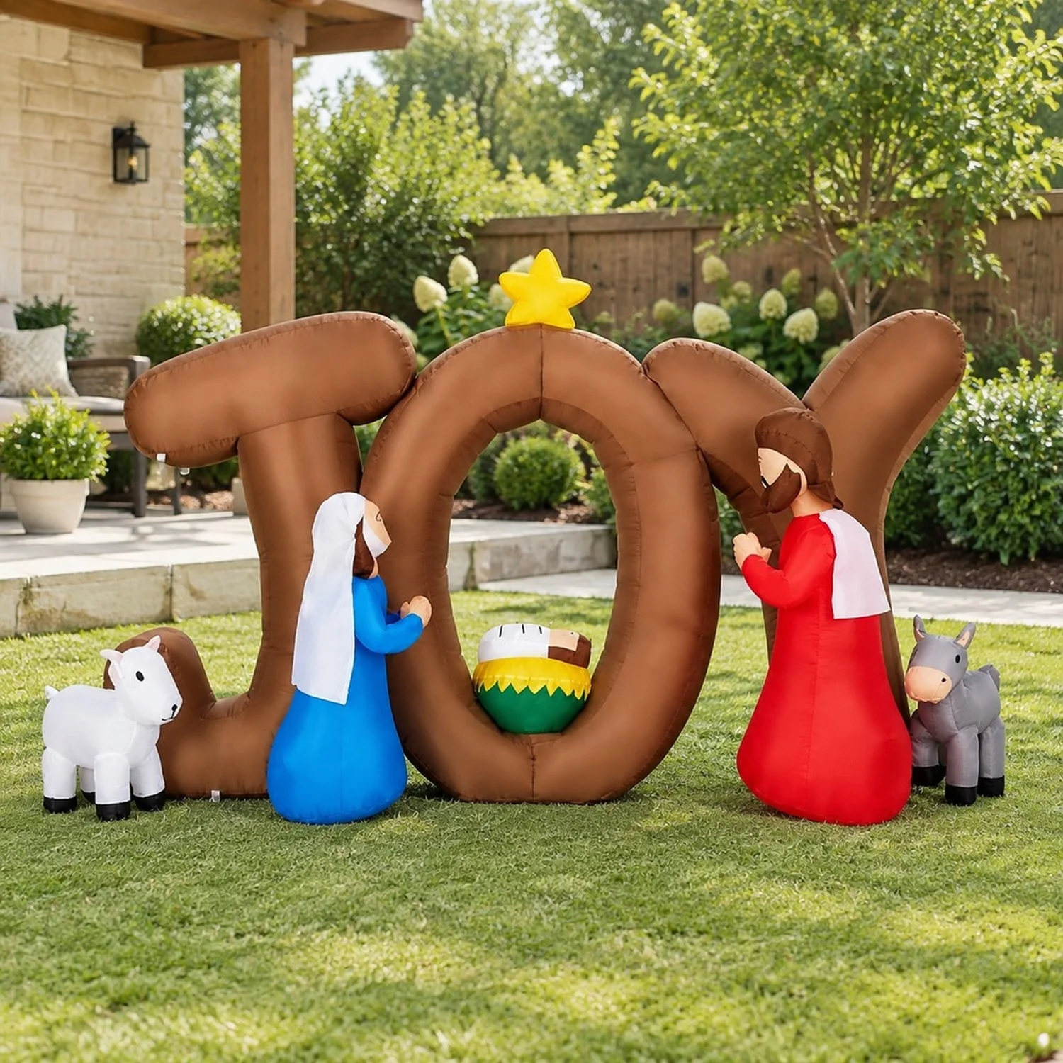 Christmas Inflatable Decoration with 9 LED Lights, Timeless Nativity Scene Blow Up Decor for Yard, Garden, Indoor Holiday