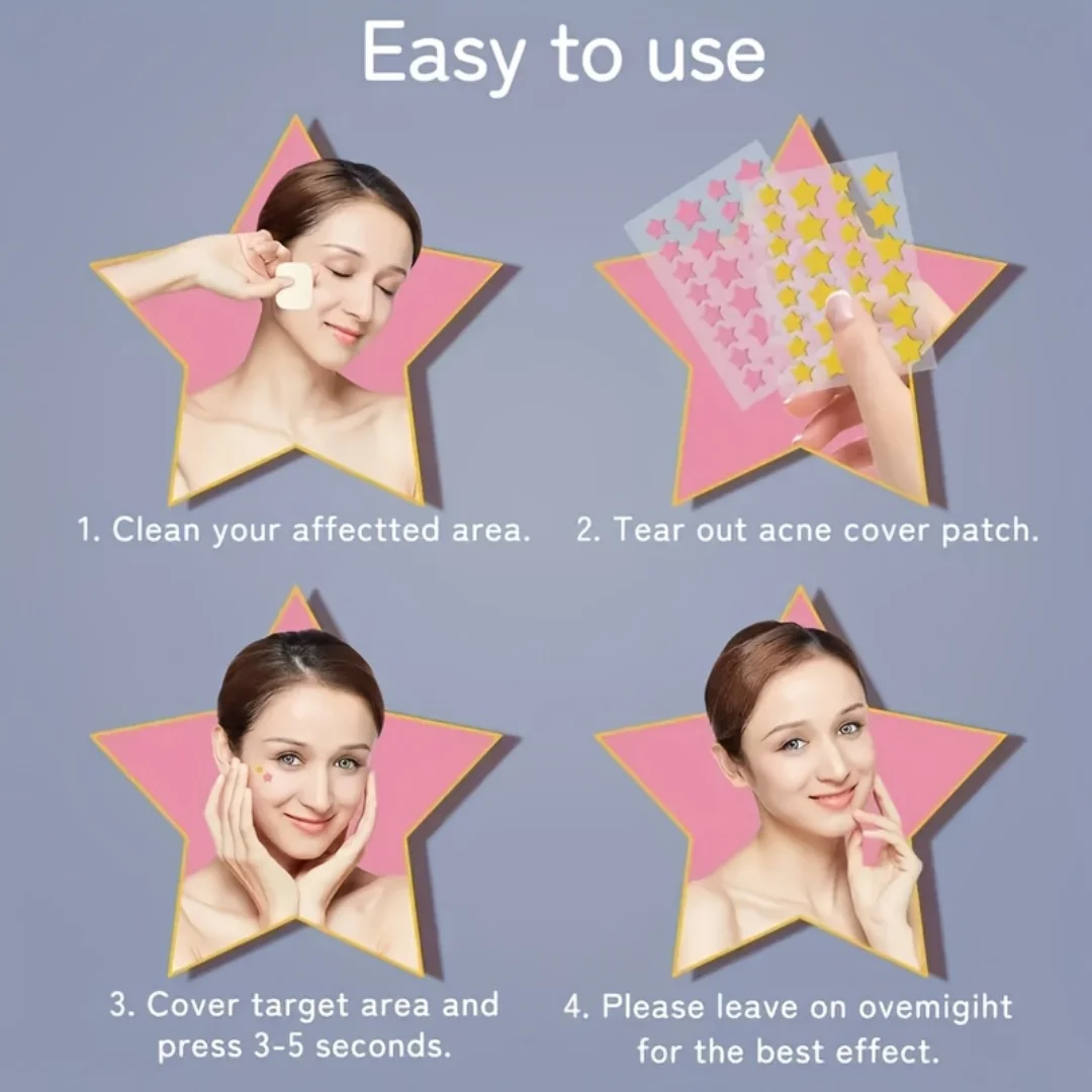 432 قطعة من رقع حب الشباب على شكل قلب على الوجهين على شكل نجمة، رقع حب الشباب اللطيفة وغير المهيجة تغطي عيوب حب الشباب