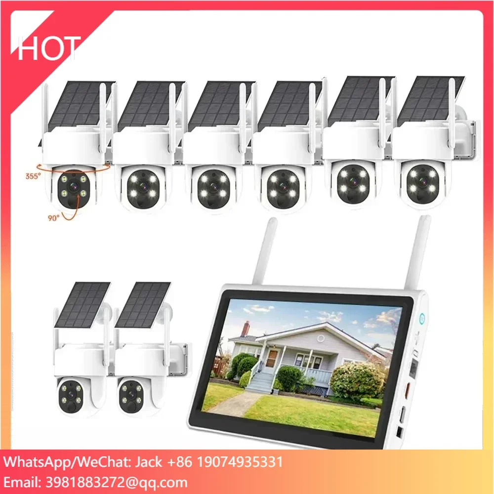 

4MP 8 Channels Surveillance Systems Two Ways Talk Home Solar Security CCTV WIFI Camera System with 10 Inch