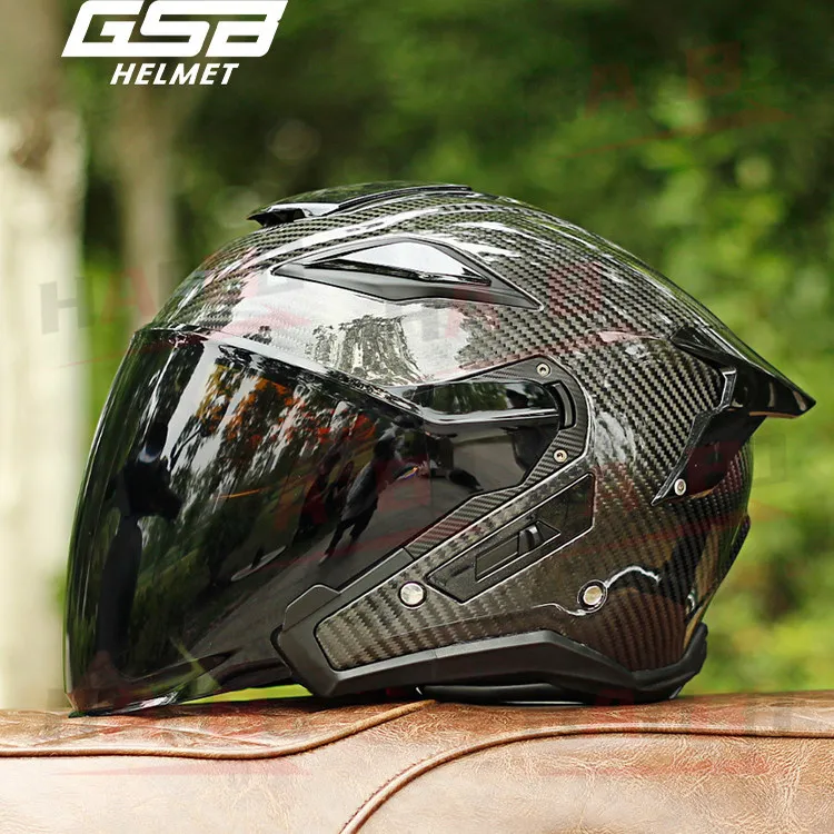 GSB S278 Motorcycle Helmet Carbon Fiber/glass Fiber Double Lens Half-covered Three-quarter Locomotive Travel Half Helmet 범블비헬맷
