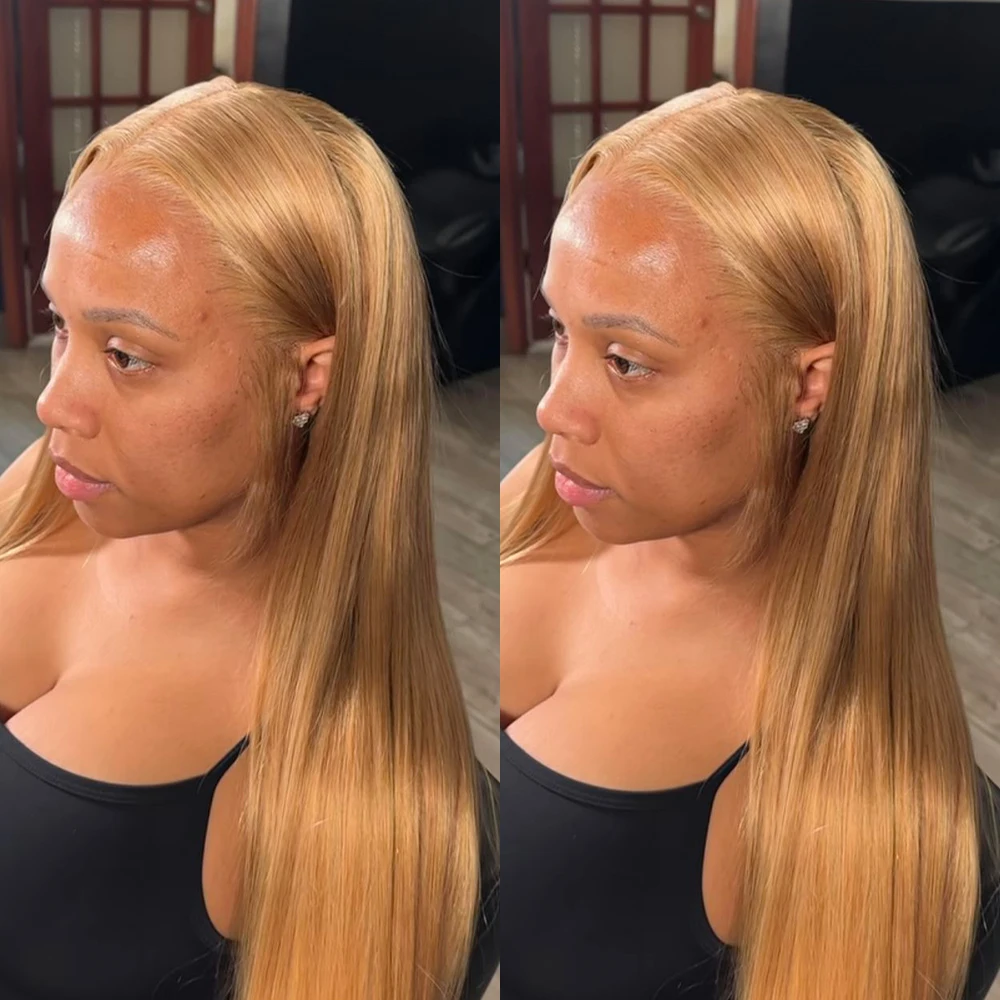 

Honey Blonde Wig 100% Human Hair Straight Wigs 13x6 Hd Lace Frontal Wigs For Women 200 Density 27# Colored Lace Front Wigs