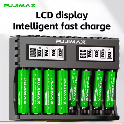 PUJIMAX 1.5V Rechargeable Lithium Battery 4255mWh 1100mWh Large Capacity Li-ion Battery With 8-slot 1.5V Li-ion Battery Charger