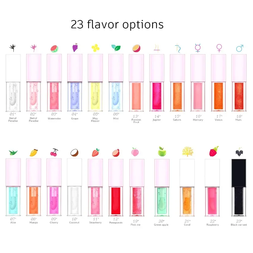 Private Label 3-pack Lip Oil Custom Logo Pigment Long Lasting Waterproof Nature Moisturizer Plant Fruit Makeup Wholesale Vegan