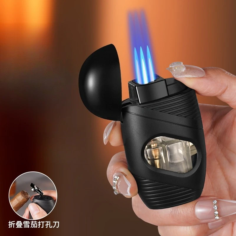 

Creative Three Fire Direct Jet Lighter Windproof Portable Transparent Visible Window Small Spray Gun