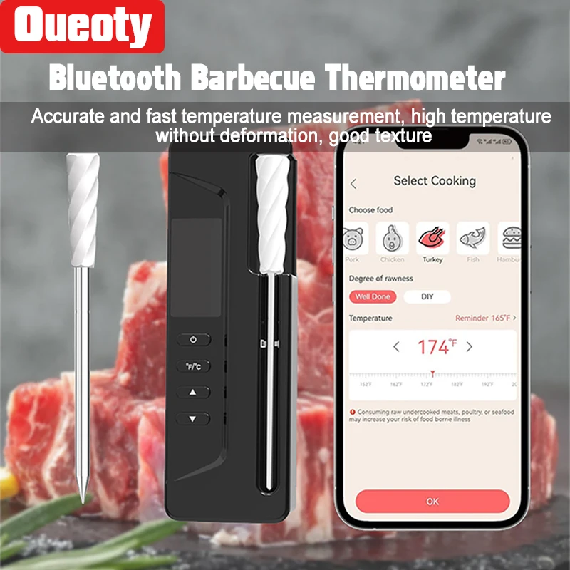 

Wireless Bluetooth Digital BBQ Thermometer Meat Cooking Kitchen Thermometer IP67 Waterproof Probe APP Real Time Monitoring