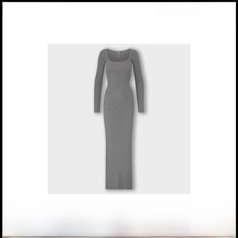 Kardaian Pure Desire Sexy Slim Fit Long Sve Square Ne Wrap Body Long Dr tricoté doux doux Sle printemps automne