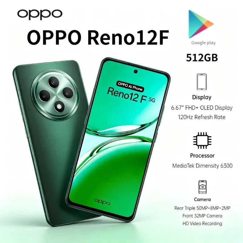 OPPO Reno12 F Smartphone 2026 Global Edition 512GB 6.67-inch HD Display Long-Lasting Battery New
