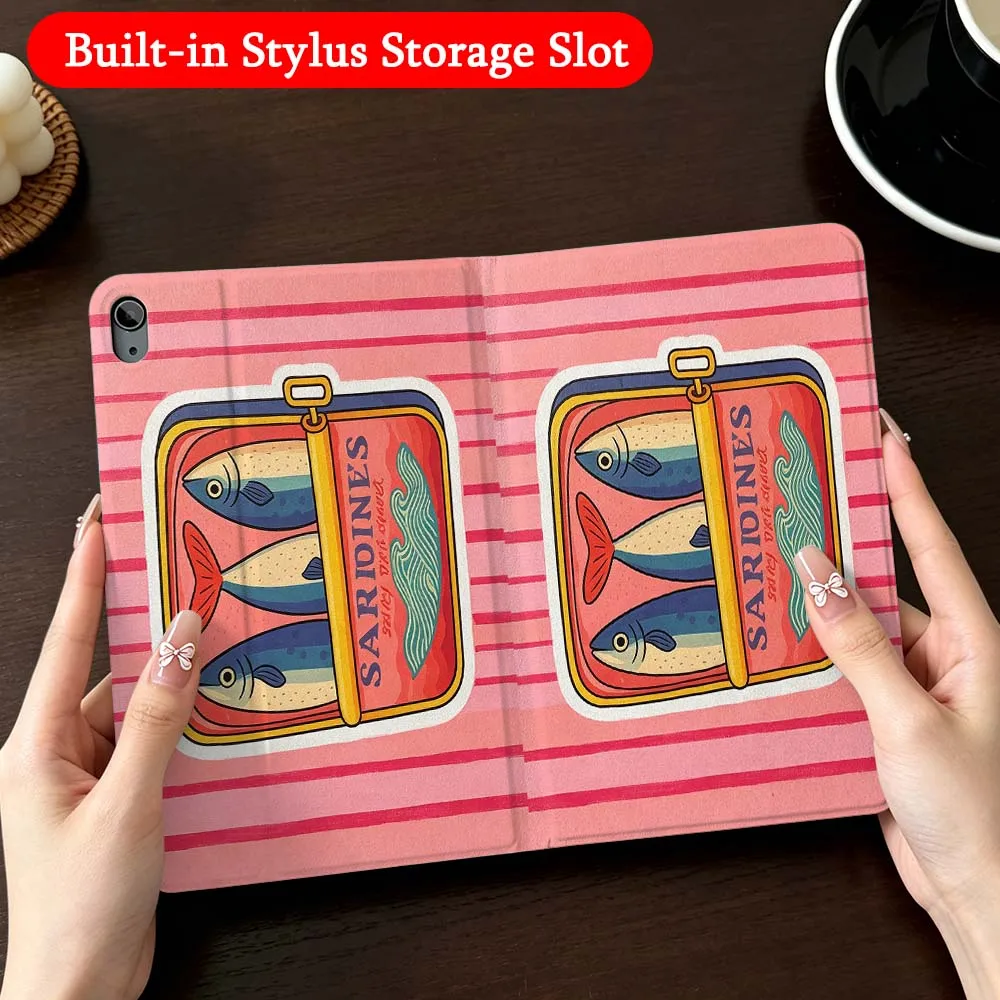 Cartoon Striped Sardine Case For iPad Mini Pro Air 5 6 7 8 9 11 9.7 7.9 10.9 13 12.9 inch Folding Automatic Sleep/Make Tablet