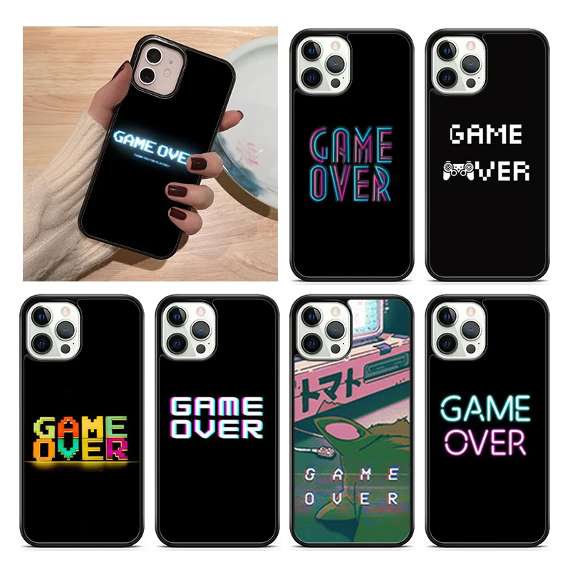 Neon Game Over Pixel Phone Case Cover For iPhone 15 16 14 XR XS 11 12 13 Mini Pro MAX Plus