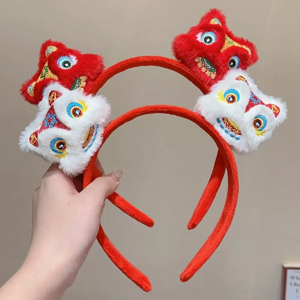 Red Hairband 2025 Happy New Year Headband Lion Dance Cartoon Plush Snake Year Headband Mascot Snake Hairpin New Year Headdress