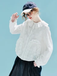 Spring 2023! imakokoni Original Lace Doll collar Flower Pure cotton early spring cardigan shirt 234026