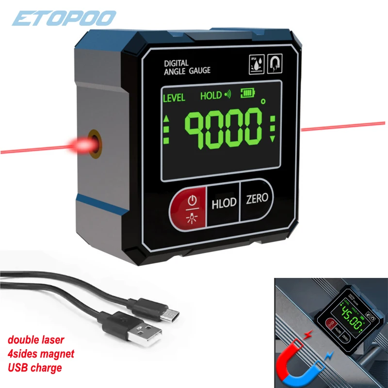 Nivelador Digital Láser Electrónico Recargable con Doble Láser y Buscador de Ángulos Magnético para Medición de Ángulos