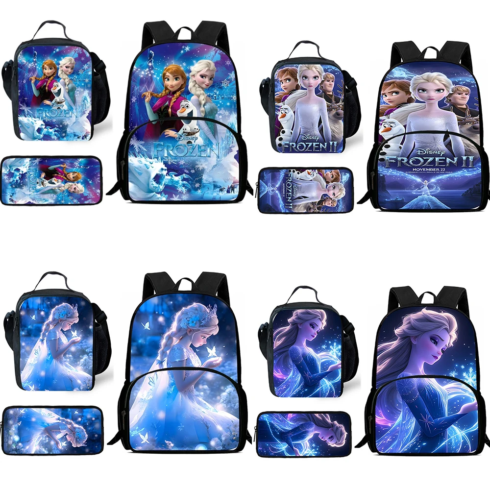 Cute Frozen Princess Elsa Mochilas para crianças, lancheira, estojo de lápis, sacos escolares de grande capacidade para menino e menina, melhor presente, conjunto 3pcs