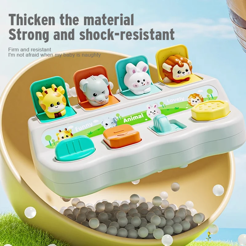 กล่องของเล่นสัตว์แบบกดปุ่มซ่อนแอบ สีสันสดใส ของเล่นเสริมพัฒนาการสัตว์ ยีราฟ ทำจากพลาสติก ABS สำหรับเด็ก