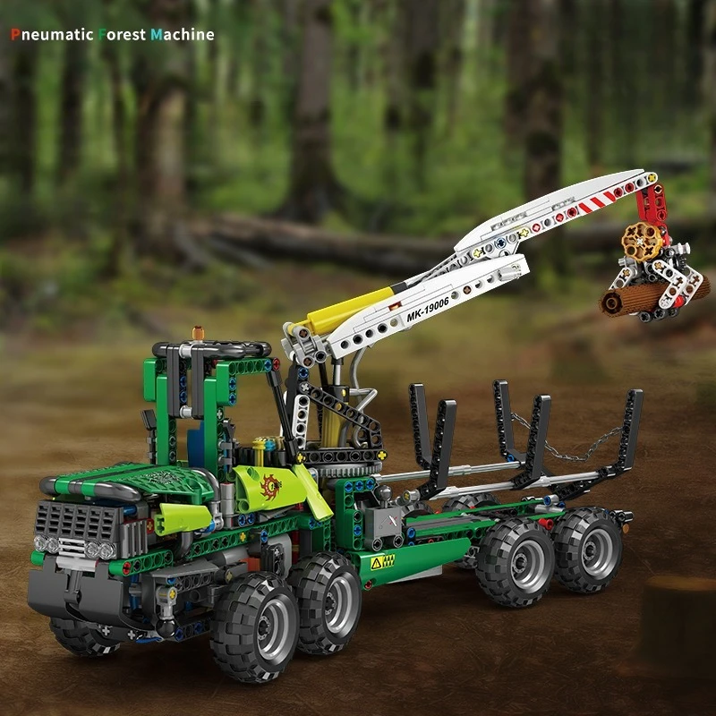 Zestaw klocków konstrukcyjnych: pneumatyczna maszyna do cięcia drzew 19006, model samochodu z napędem silnikowym, klocki MOC, zabawki, prezenty dla chłopców