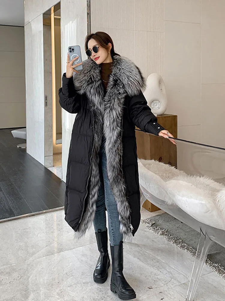 Winter Real Fox Fur Coat Women Puffer Jacket Long Down Jacket With Fur Collar Real Fur Coats For Women Winterwear Parka Women