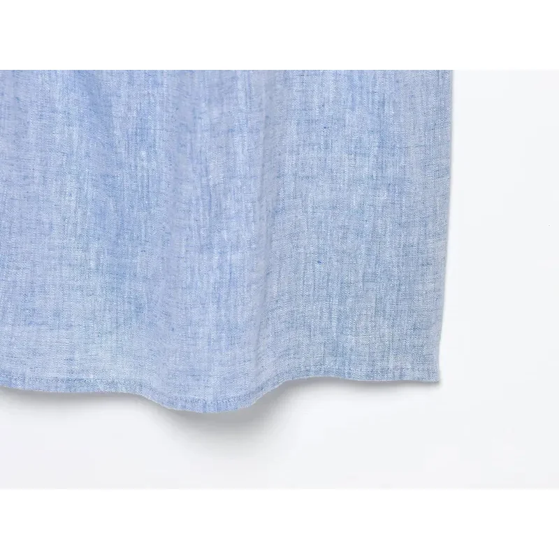 Women's Sleeveless Linen Commuter Dress Lapel Single-Breasted Casual Long Fashion Belt Decoration Female Simple