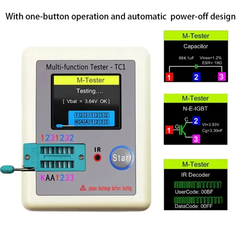 LCR TC1 Transistor Tester Multimeter Diode Triode Capacitor Resistor Test Meter with 1.8 Inch TFT LCD Display