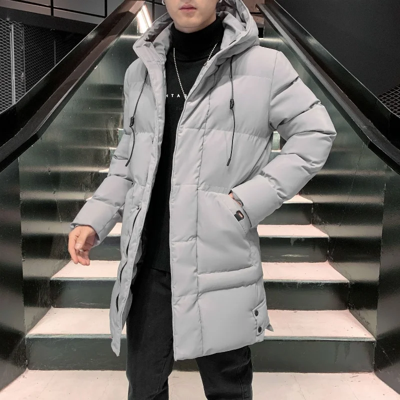 

Autumn Winter Men's Plus Size Down Padded Jacket Medium Long Coat Solid Color Loose Hooded Thick Warm Versatile Wadded Jacket