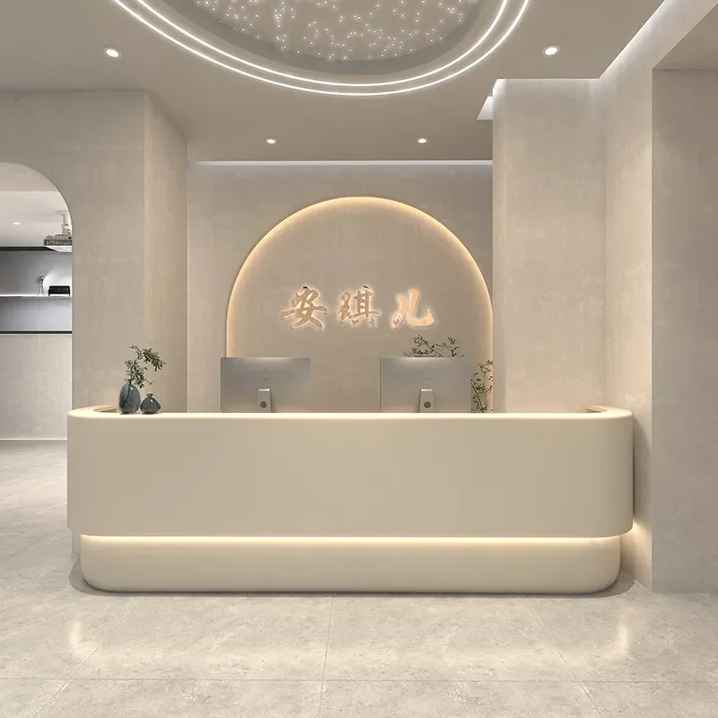 for Beauty Salon Checkout Counter for Company Front Desk for Dance Yoga Studio Simple Cream Style Bar for Dental Reception