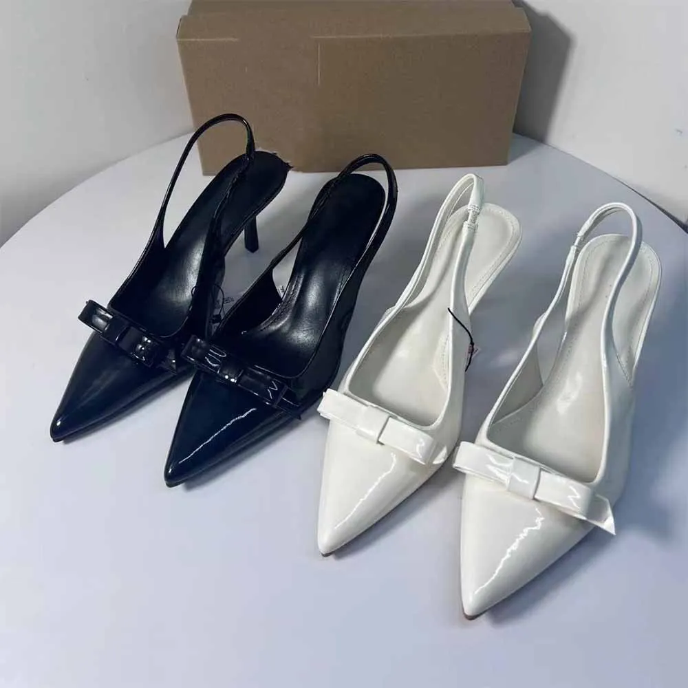 

2024 bow patent leather pointed high-heeled shoes sandals new women's shoes commuting business Joker women