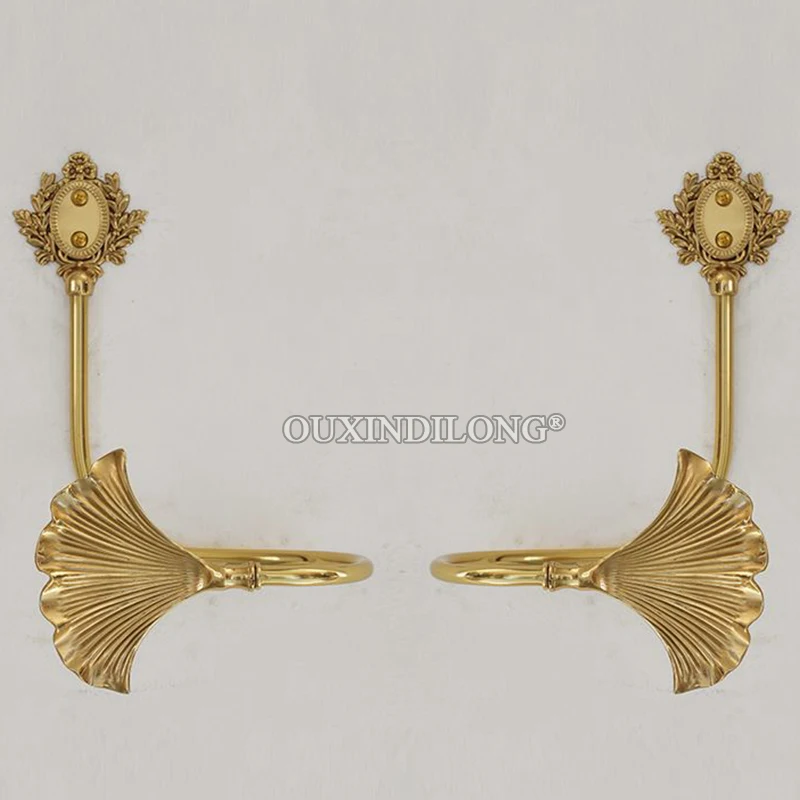 Luxury 1Pair Solid Brass Ginkgo Leaf Curtain Hooks Curtain Tie Draper Back Hooks Curtain Drapery Holder Hanger Hooks Home Decora