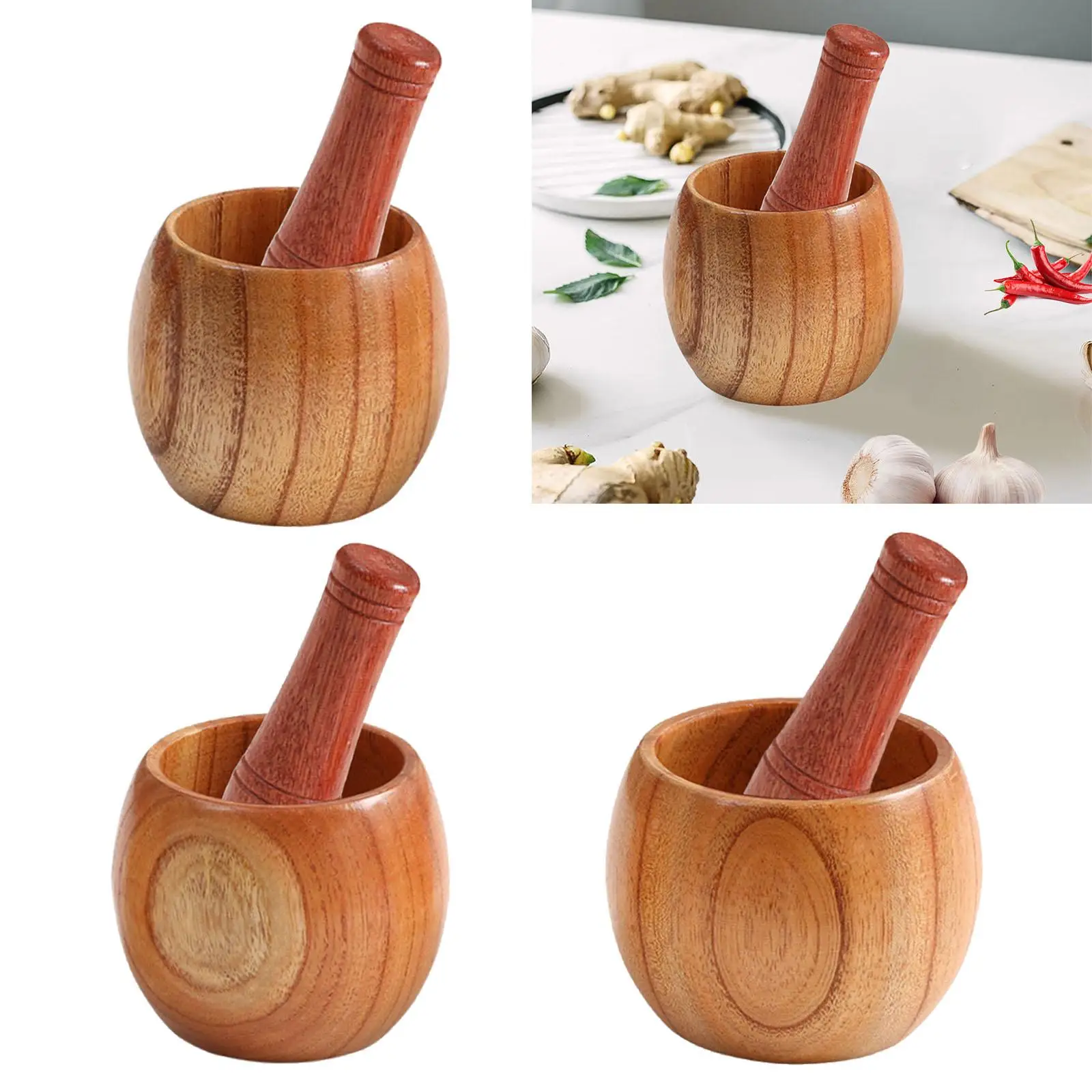 Wooden Mortar and Pestle Set,Rustic Handmade Mortar, Spice Grinder , Mixer Manual Mashing Bowl Seasonings Kitchen Utensils