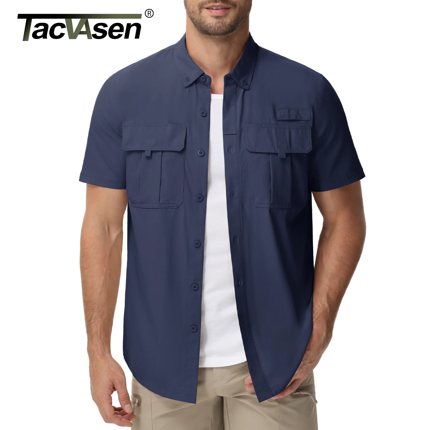 TACVASEN UPF 50+ Sun Protection Shirts Men's Quick Dry Outdoor Fishing Hiking Shirt Mesh Breathable UV Work Cargo Shirts Men