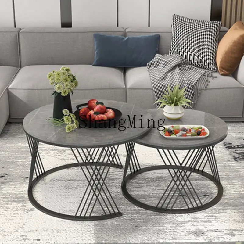 

CL Round Rock Slab Coffee Table Light Luxury Tea Apartment Internet Celebrity Marble Living Room Combination Home Use