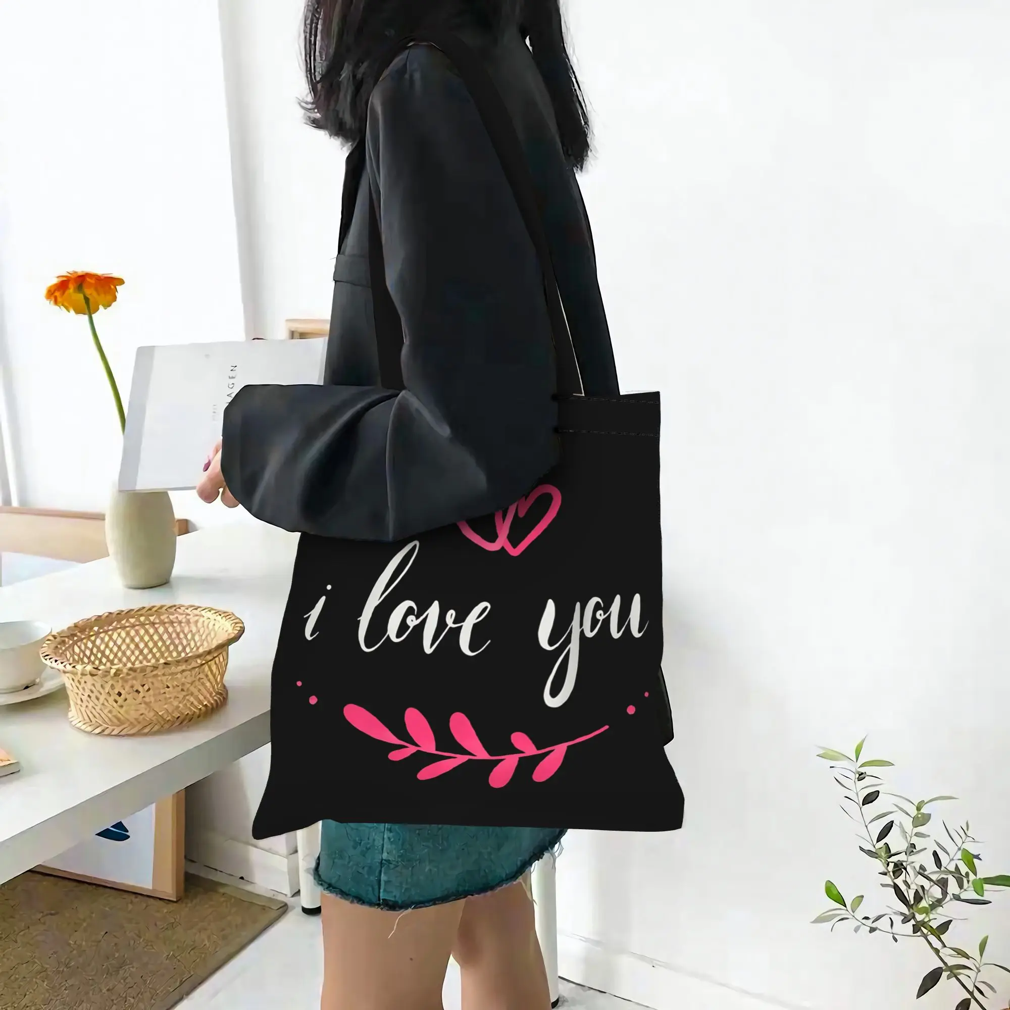 

2026 Shopping Bags first day of school Cool Love logo Canvas Canvas Tote Bag Women'S Shoulder Handbag