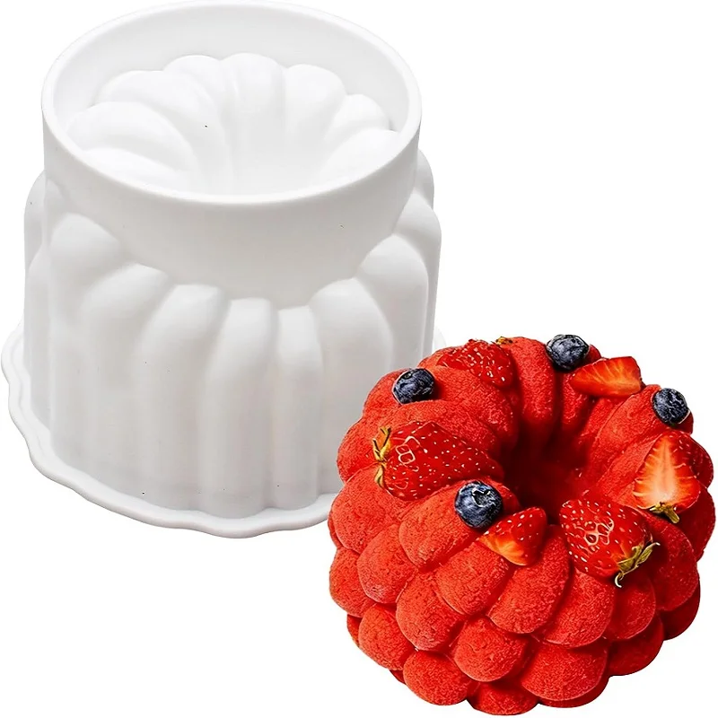 Large Raspberry Silicone Molds for Mousse Cake, White, Decorative Fluted Design Baking Pan for Cake Soap Candle, 5.3 x 4.9 x 3.8