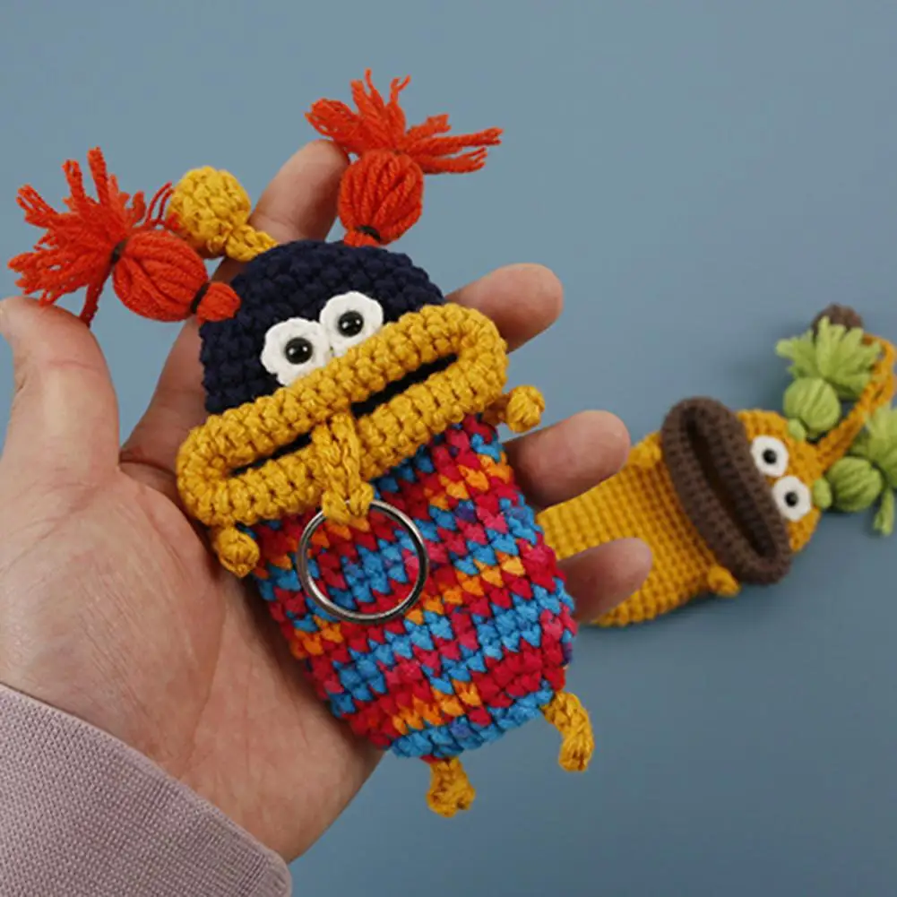 Handmade Crochet Key Cover Case Cartoon Sausage Big Mouth Knitting