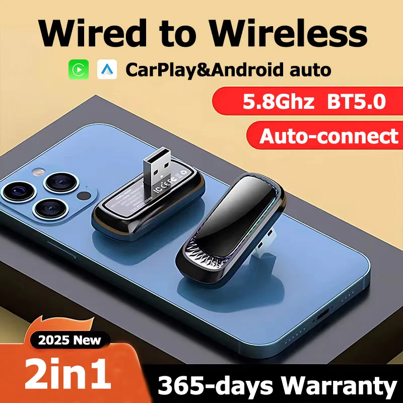 

Wired to Wireless Carplay&Android Auto Adapter 2 in 1 Mini AI Box Compatible with 99% of Cars Plug and Play Smart Dongle