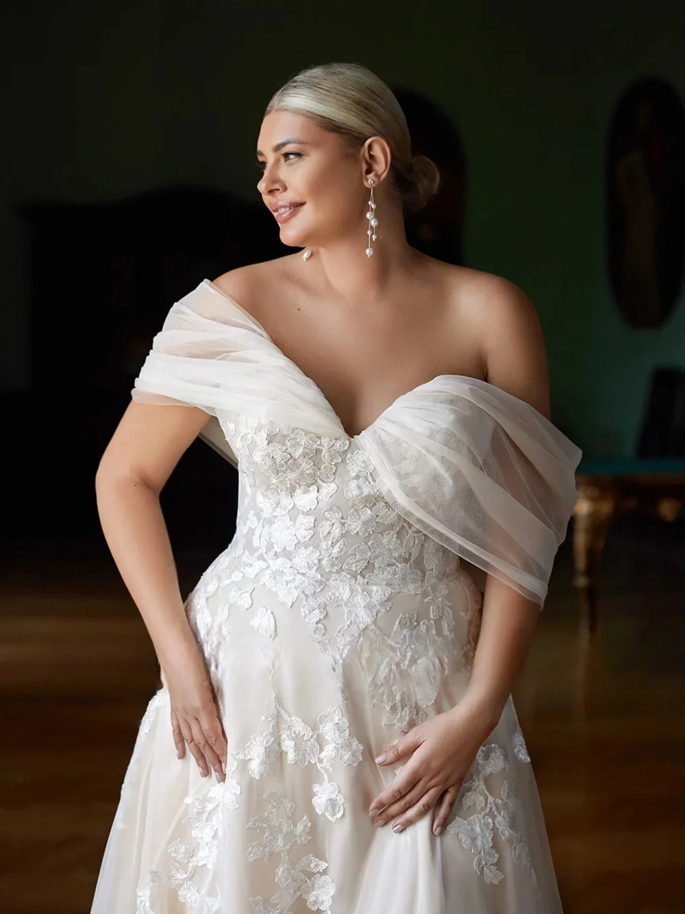 Plus Size Vestidos De Novia Customized Off The Shoulder V Neck Back Zipper Lace Wedding Dresses Appliques Vestido De Noiva