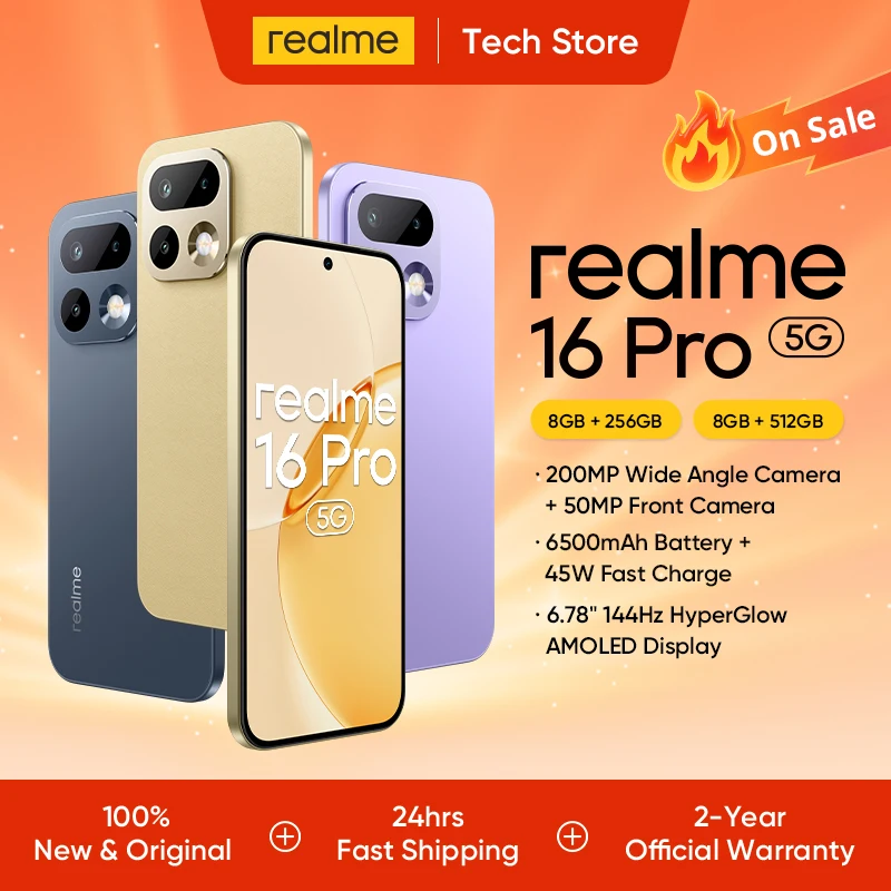 Smartphone realme 16 Pro 5G de 6.78 pulgadas, 144Hz, cámara para selfies en grupo de 50MP, carga de 45W, 6500mAh, chipset Dimensity 7300-Max 5G
