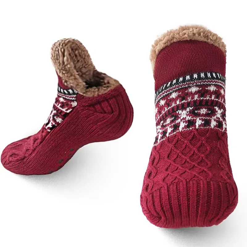 Indoor Winter Slippers Socks Warm Men Women Socks Home Bedroom Sleeping Socks Plus Fleece Carpet Sock Non-slip Knitted Yoga Sock