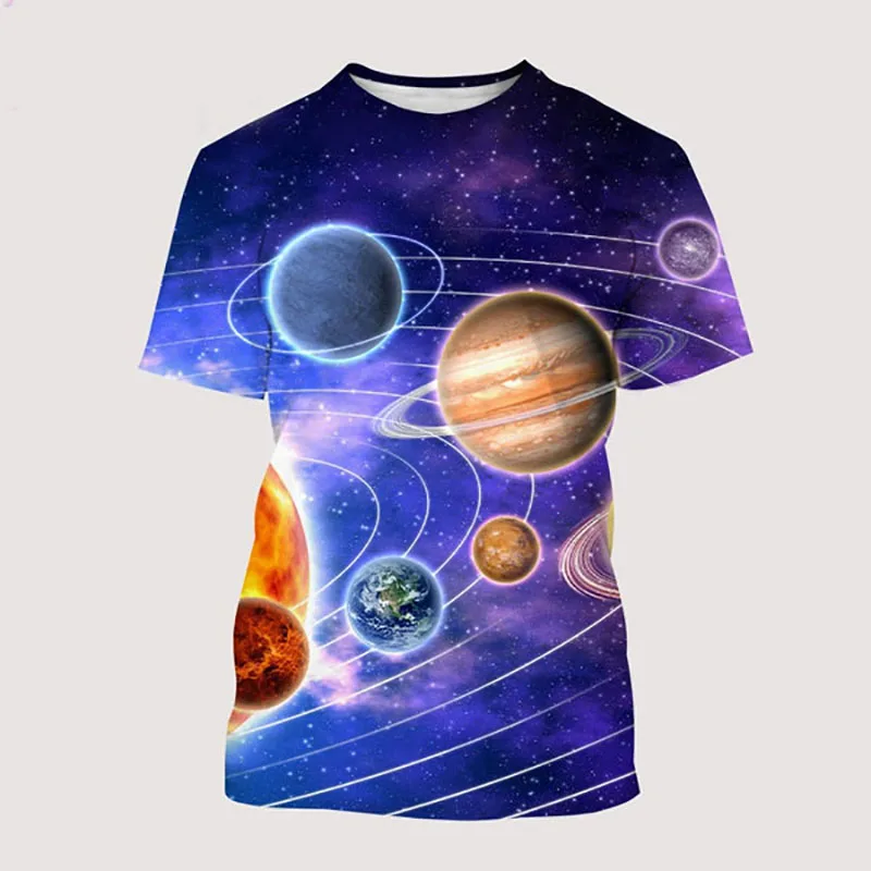 Galaxy Outer Space Planet 3D Print T-Shirts Summer Men\'s Woman Short Sleeve T Shirt Oversized Harajuku Tops Tees Kids Clothing