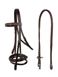 cavassion three colors diamond bridle cow hide leather brown color L size bridle with rubber reins with stopper