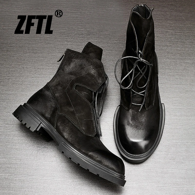 ZFTL Men\'s Casual Boots Vintage Lace up Boots Man Ankle Boots RetroTooling Boots Biker Cowhide Boots High end brand 2023