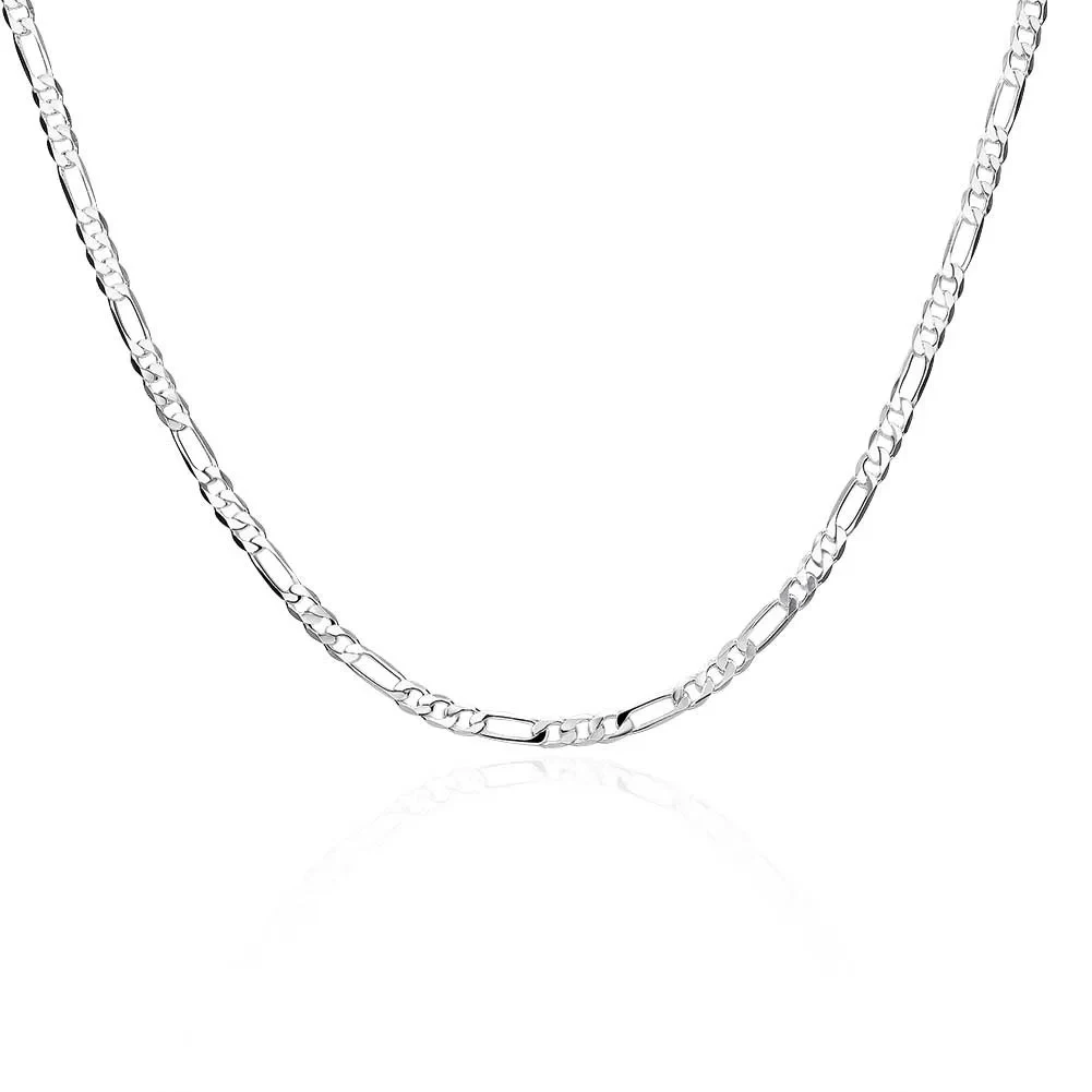 男性と女性のためのフィガロチェーンネックレス,ヒップホップジュエリー,シルバー925,4mm, 40-75cm
