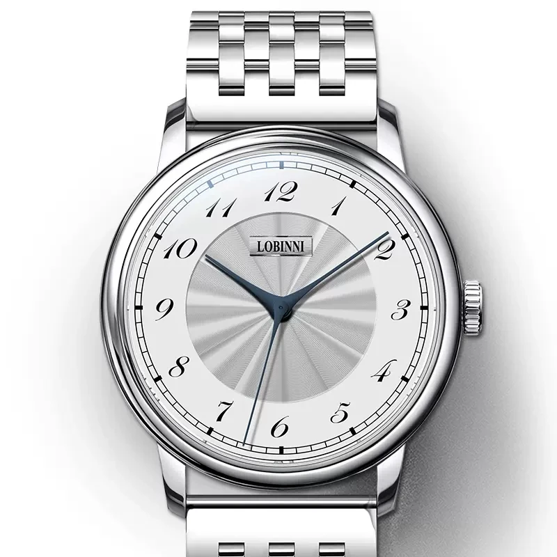 LOBINNI 새로운 미니멀리스트 비즈니스 남자 시계 Fishbone Needle Pointer 시계 사파이어 크리스탈 Waterpoor 자동 기계식 시계