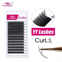 Fadvan L Curl YY Lash Extension Premium Black Soft Faux Mink Eyelashes Double Split Tip Makeup Supplies