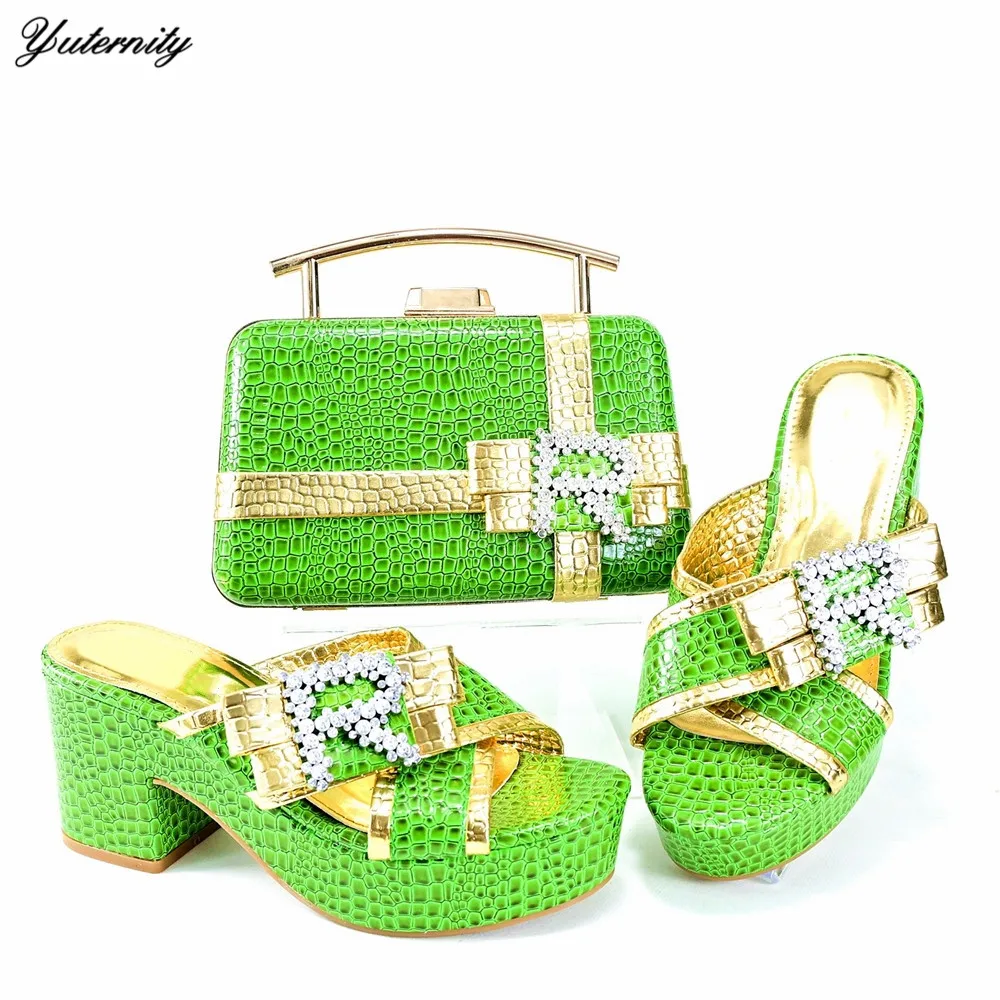 New Arrival Rhinestone Ladies Sandal Shoes And Bag Sets For Party Dress Italian Summer Pumps Party Shoes With Purse To Match Set