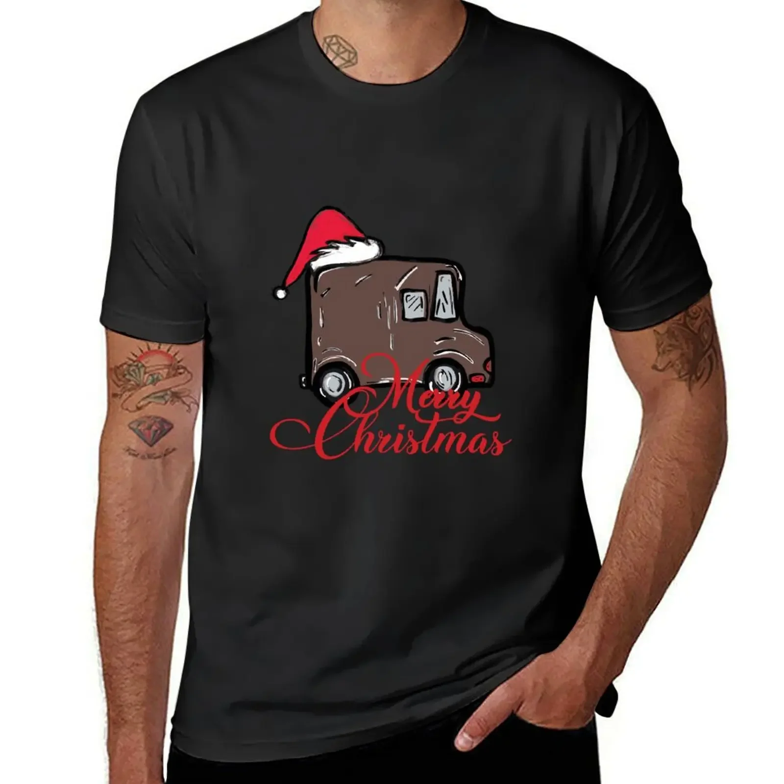 Merry Christmas Ups Driver Truck Mail Carrier Gift Santa Hat T-Shirt graphic tee shirt graphic shirts t shirts men