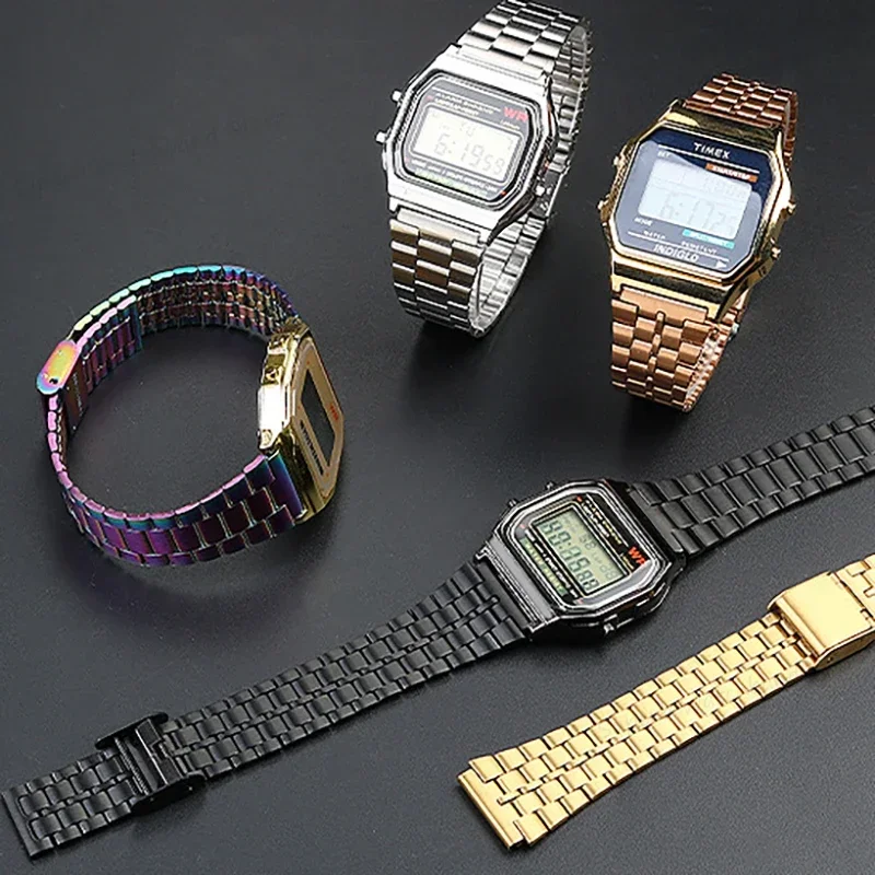 18mm Metal Watch Band for Casio SGW400 F91W F84 F105 F108  A158 A168 AE1200 AE1300 Gold Bracelet Watch Accessories