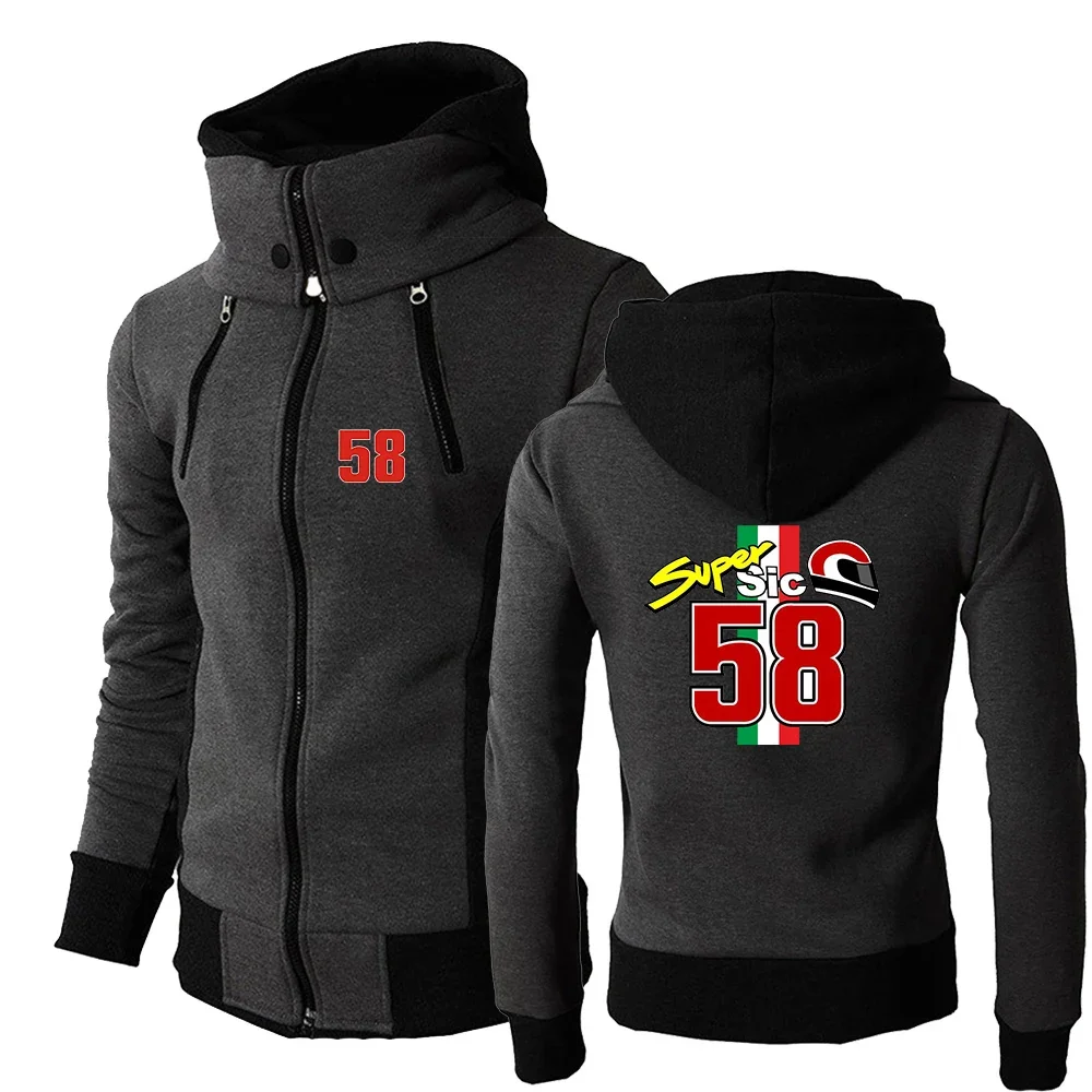 58 Super Sic Marco Simoncelli Spring And Autumn New Men's Solid Color Zipper Hoodie High-quality Three-color Style Causal Coats