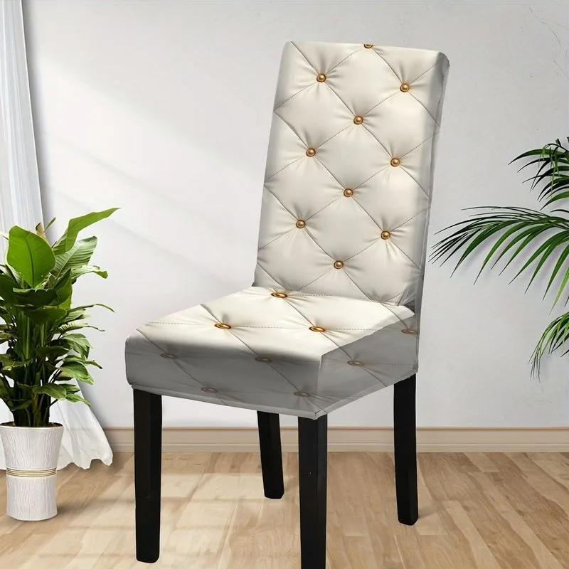 4/6 قطعة مجموعة غطاء كرسي الطعام الفاخرة كريم الأبيض الماس مبطن نمط آلة قابل للغسل ، واقي كرسي قابل للإزالة #5