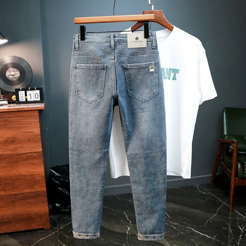 Pantalones vaqueros informales Vintage con cintura elástica para hombre, pantalón vaquero rasgado ajustado a la moda, elásticos suaves, rectos, de calle, para primavera