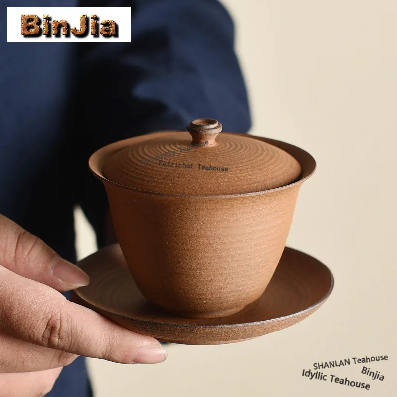 

130ml Coarse Pottery Gaiwan Vintage Tea Tureen Tea Bowl With Lid Kit Tea Brewing Cover Bowl Kung Fu Tea Set Supplies Ornaments